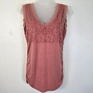 Maurices Y2K Baby Doll Tank Women's L Dusty Rose Lace Yoke Romantic Feminine